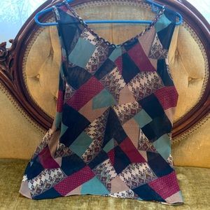 Lucky Brand sheer flowing tank w/a cool patchwork design -updated w/measurements